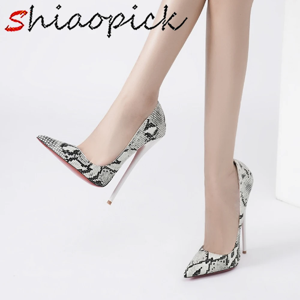 

Туфли-лодочки на очень высоком каблуке 16 см, белые, с узором под змеиную кожу, сексуальные, для кроссдрессеров, геев, CD, без застежки, с острым носком, для выступлений, модель 2026 года