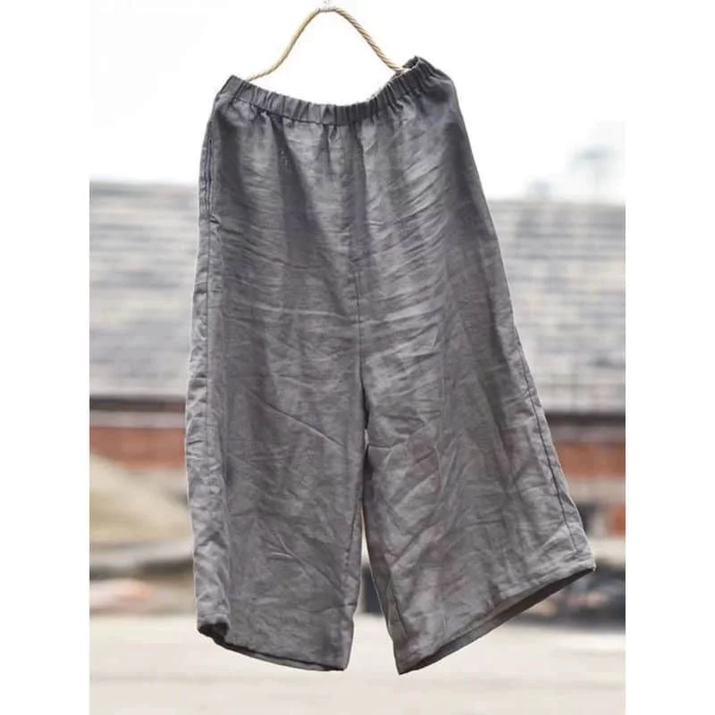 Straight Pants 2026 Summer Thin Elastic Waist Loose Vintage Casual Solid Capri Pants Korean Style Streetwear Women Clothing