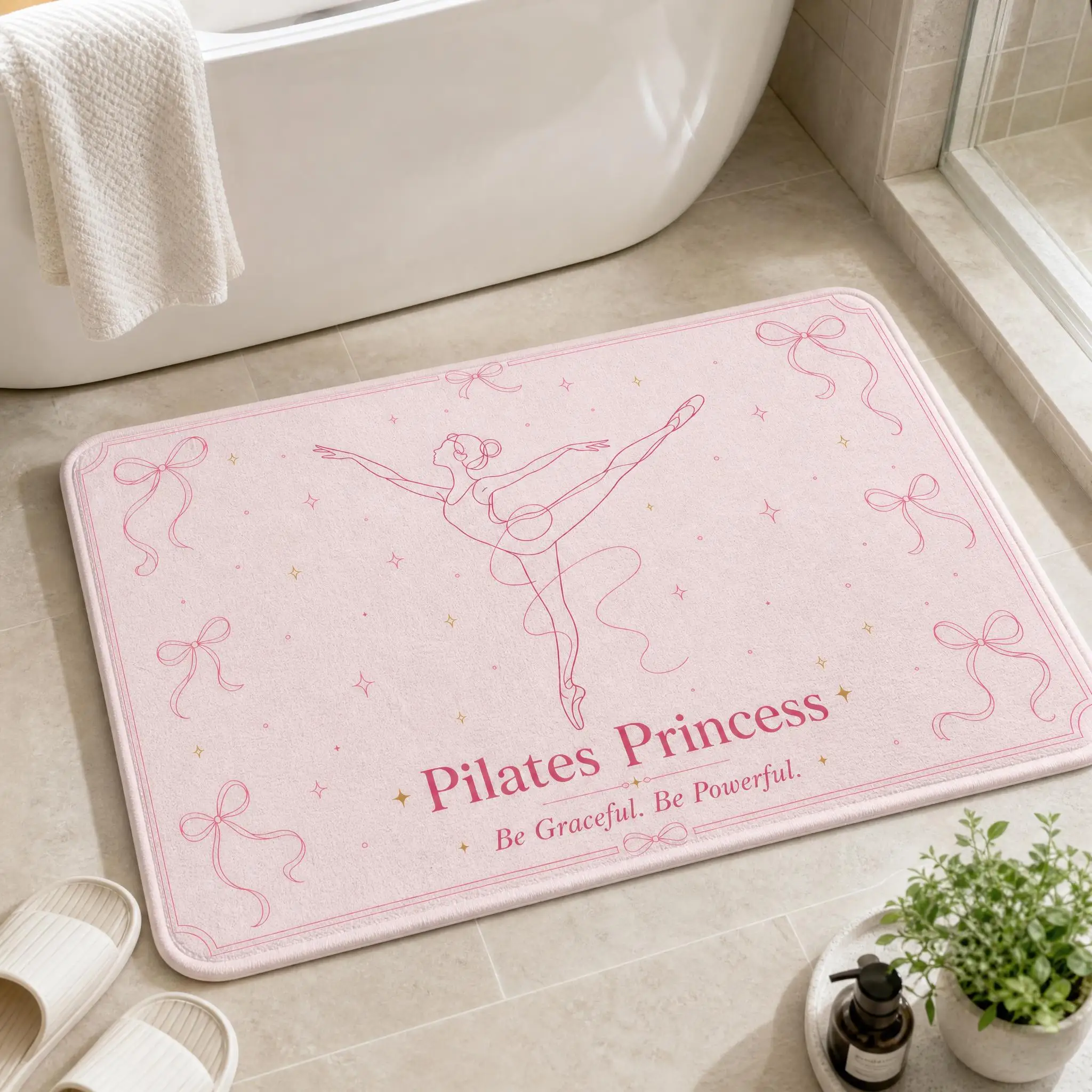 Tapis de sol rose à motif de nœud de ballet, adapté à la décoration des salons et des entrées de chambres, un cadeau de vacances unique