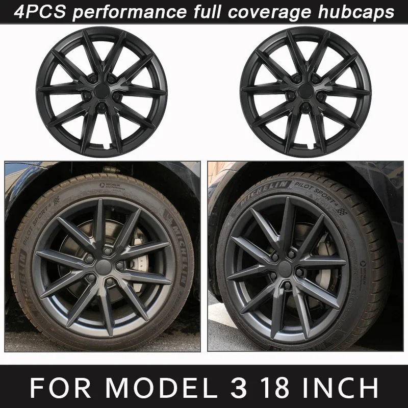 

4PCS HubCap for Car Replacement Tesla Model 3 Wheel Cap 18 Inch Automobile Hub cap Full Rim Cover Accessories Wheel Cover 2023