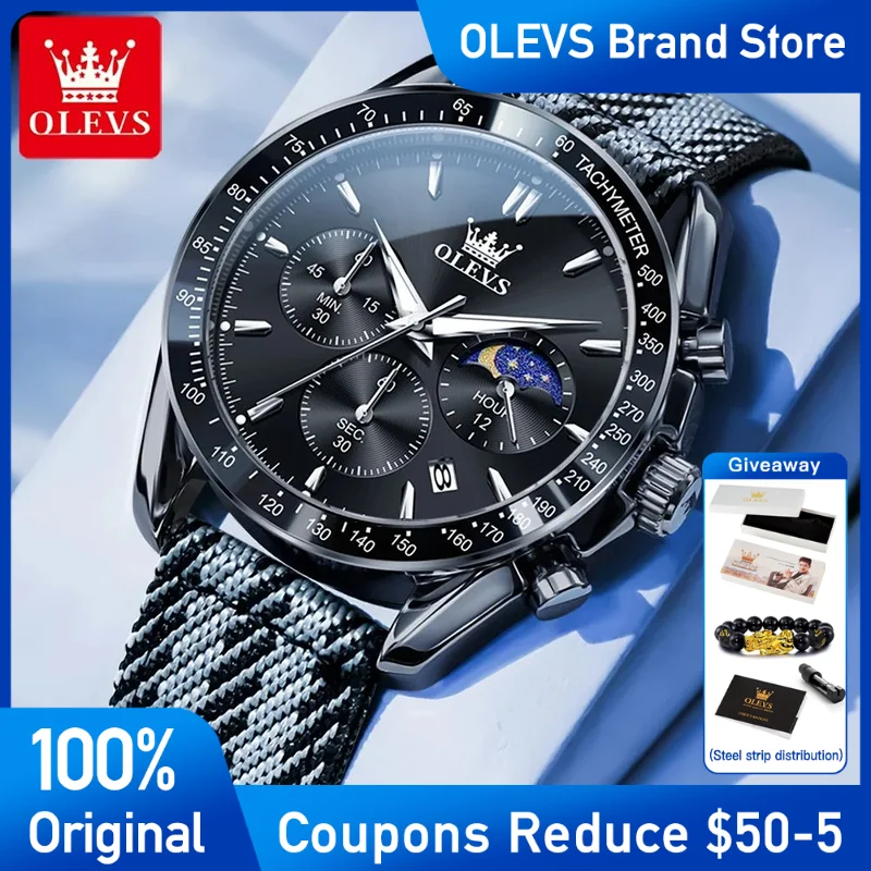 

OLEVS Mens Watch fashion Top Brand Quartz Men's Wristwatch Multifunctional Waterproof Luminous calendar luxury Reloj with box