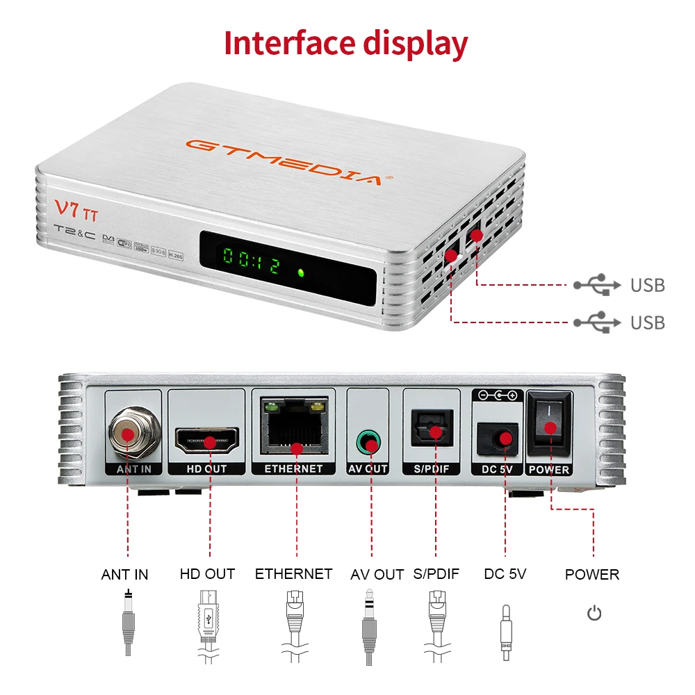 GTMEDIA V7 TT مستقبل التلفزيون TDT HD اسبانيا 2024 DVB-T2 استقبال التلفزيون الأرضي H.265 HEVC 10Bit ، دعم وحدة فك ترميز CCAM مع USB WIFI