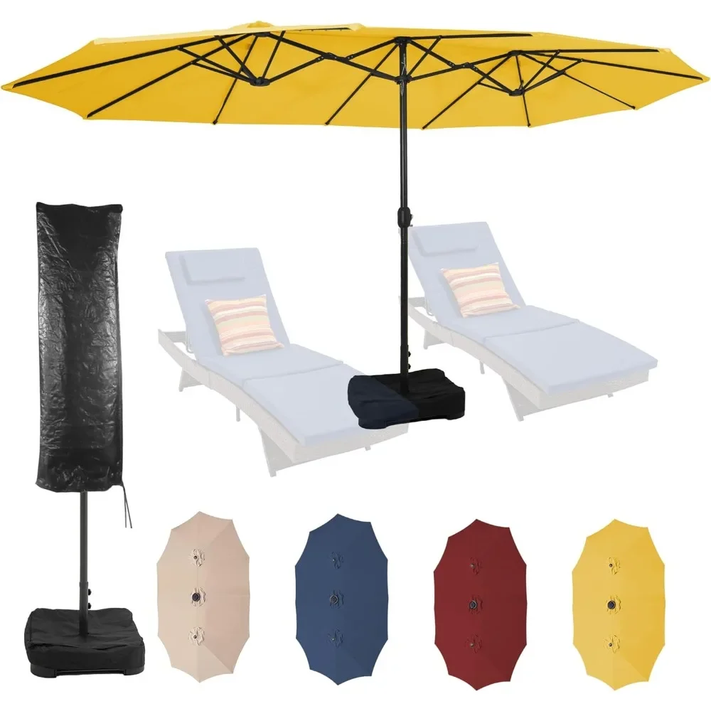 

Outdoor 15ft Large Patio Umbrellas with Base Included and Umbrella Cover, Outdoor Double-Sided Umbrella for Poolside Garden