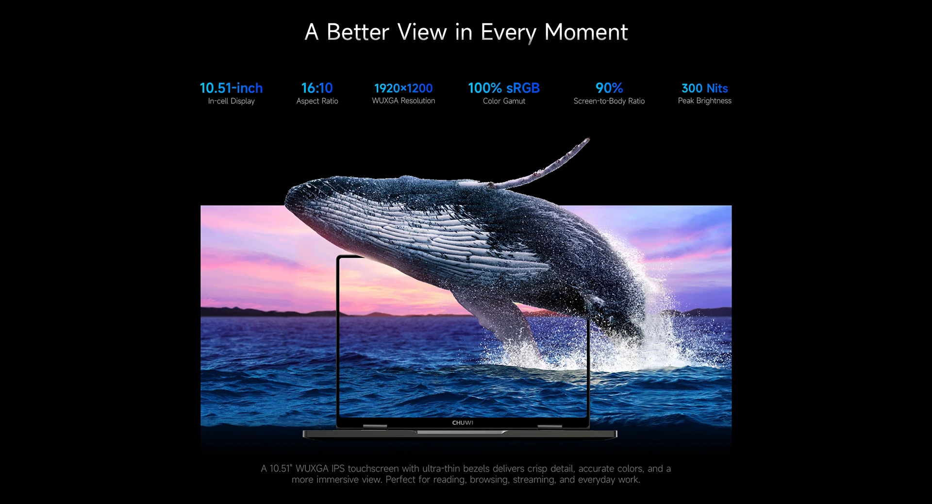 CHUWI MiniBook X 2-in-1 Laptop-Tablet Intel U300 CPU 10,51' FHD IPS Bildschirm 16GB LPDDR4 512GB SSD Windows 11 Notebook PC WIFI 6 – Detail 5
