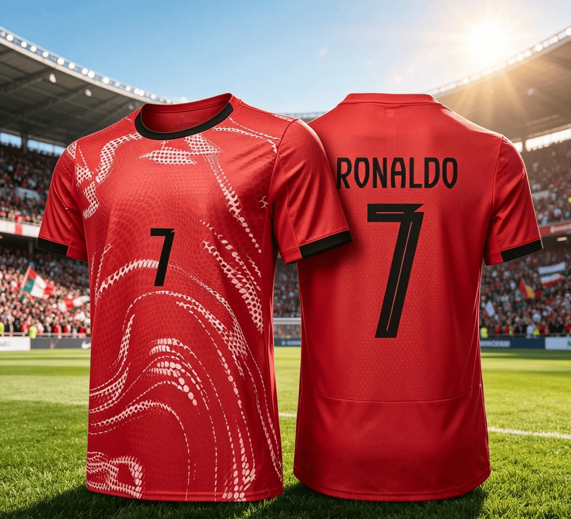 7 Red Snake Print Football Jersey Fan Edition Athletic Shirt