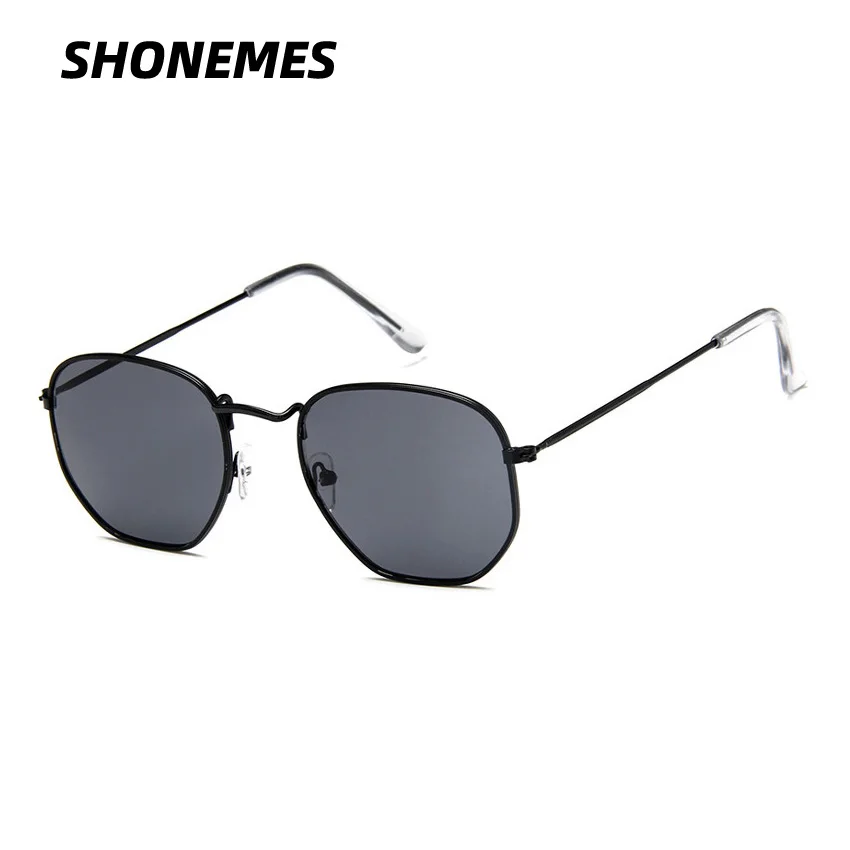 SHONEMES Hexagonal Sunglasses Classic Men Women Shades Metal Frame Outdoor UV400 Sun Glasses Gold Black Grey for Unisex