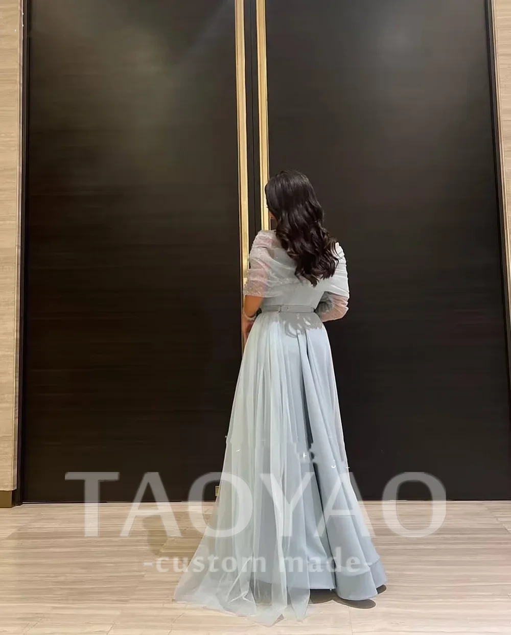 Sky Blue V-Neck Prom Gown One Shoulder A Line Tulle Evening Dress Formal 2025 Elegant Arabic Prom Dress For Women Customized