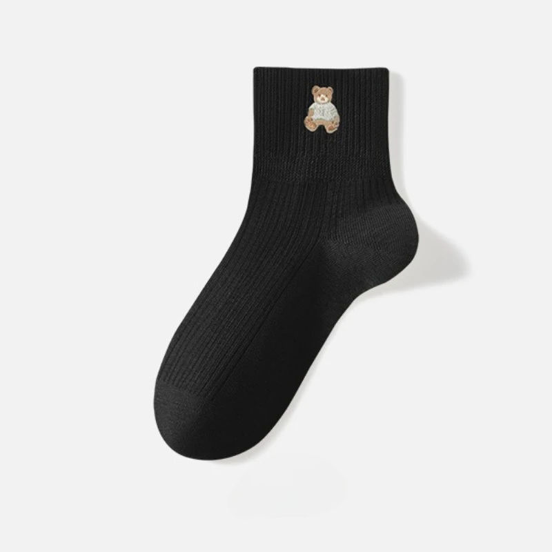 Calzini corti antibatterici antiscivolo da donna in puro cotone 1/6 ricamati con calzini casual comodi e sottili primaverili estivi con orso