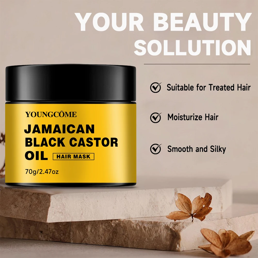 Jamaica Black Castor Oil Hair Mask ประกอบด้วยสาระสําคัญจากละหุ่งสีดําเพื่อซ่อมแซมเส้นผมที่หนา เรียบเนียน แห้ง หยาบ และบํารุงเส้นผม
