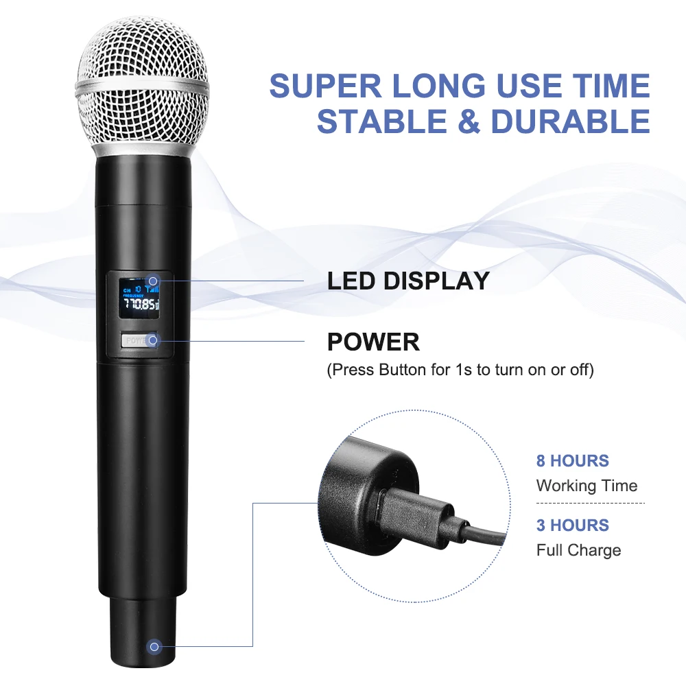 Senmi Karaoke Singing Mics 4 Channel Handheld Cordless Dynamic Mic System with Rechargeable Receiver