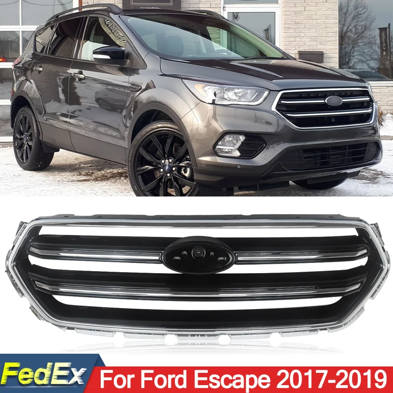 SAIQINGSP Chrome+Black For Ford Escape 2017-2019 Front Bumper Grille Car Accessories Tools