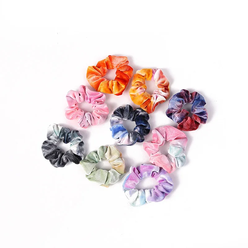 10Pcs Candy-colored Flannelette Tie-dyed Colon Ring Pig Colon Hair String New Velvet Countercolor Sweet Temperament Scrunchie