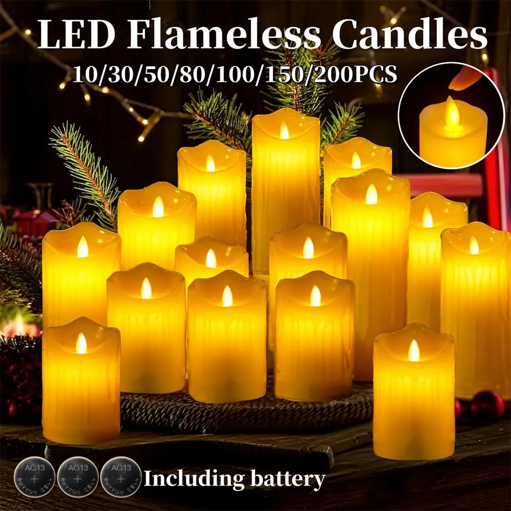 

200-10Pcs Flameless Candles Wedding Decor Simulate Dripping LED Candles Flickering Flameless Candles Concert Atmosphere Candles