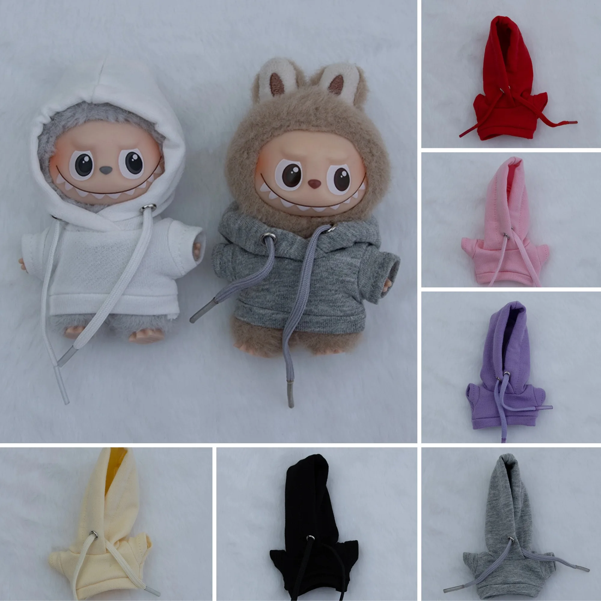 Doll Clothes For 4th Generation 10cm Mini Labubu 4.0 Solid-Color Casual Outfit Set With Hooded Sweatshirt