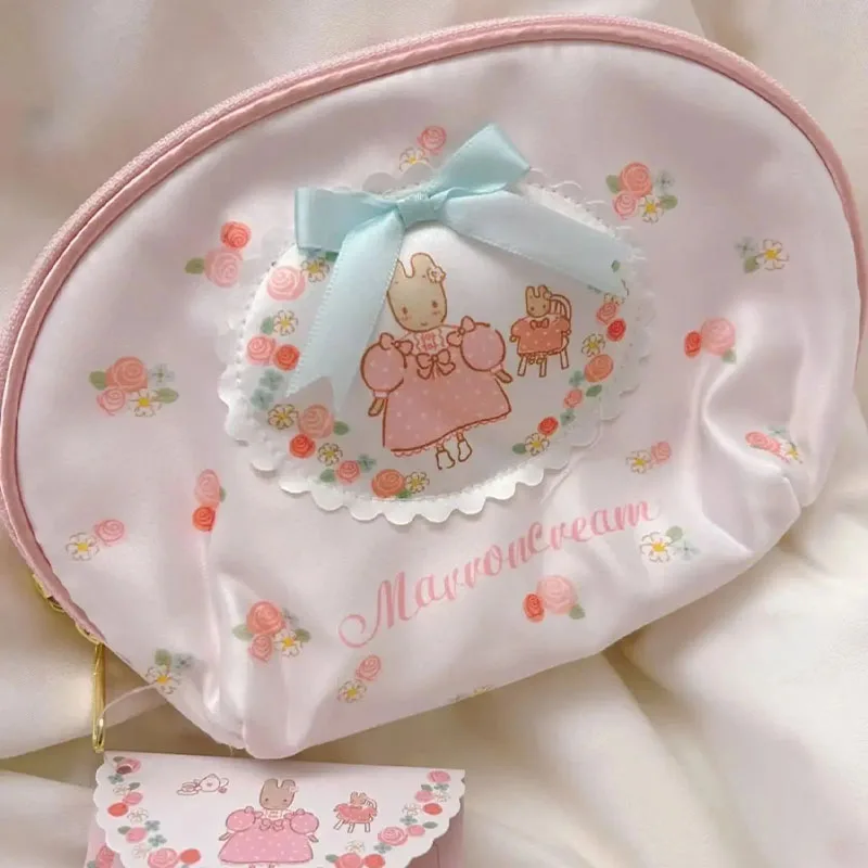 New Kawaii Cute Sanrio Marron Cream Bag Cosmetic Bag Zippered Ruffle Storage Bag Anime Cartoon Ins Gifts Girlfriend Gifts