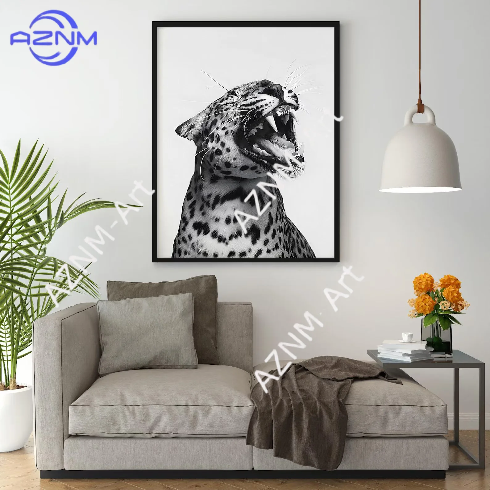 Modischer, stilvoller Wandkunstdruck – Trendiger Leoparden-Gebrüll-Druck – Schwarz-Weiß – Heimdekoration – Druckbare Wandkunst zum digitalen Download