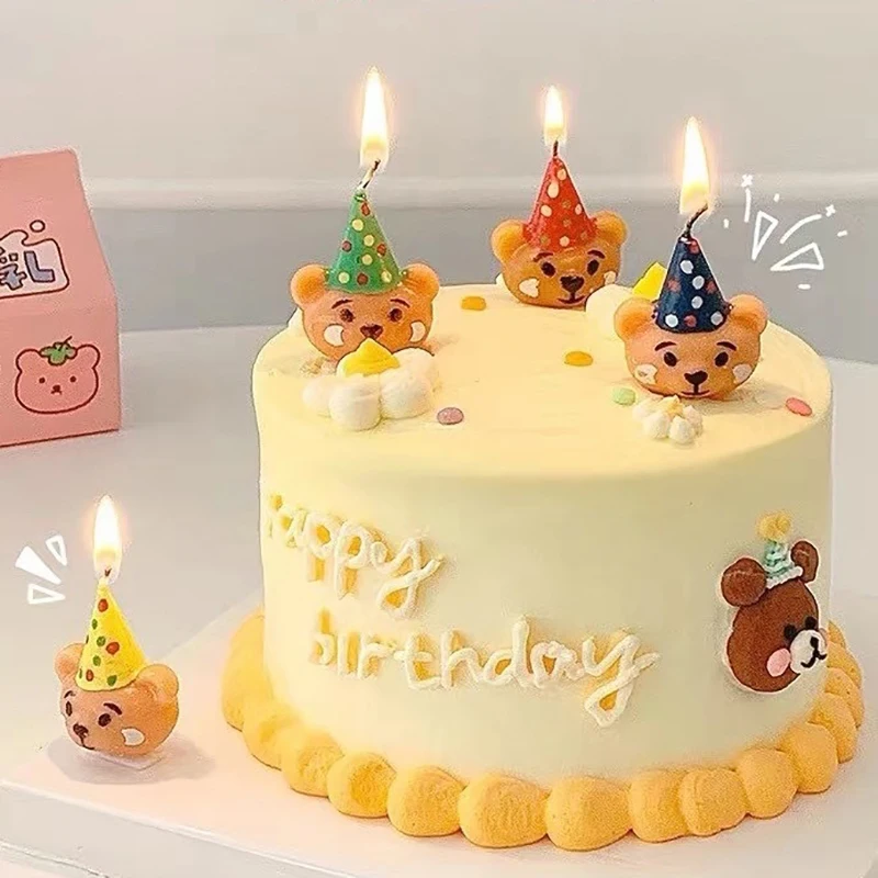 4pcs/set Couple Wedding Party Accessories Children's Birthday Bear Smile Creative Candle Cake Dessert Decoration