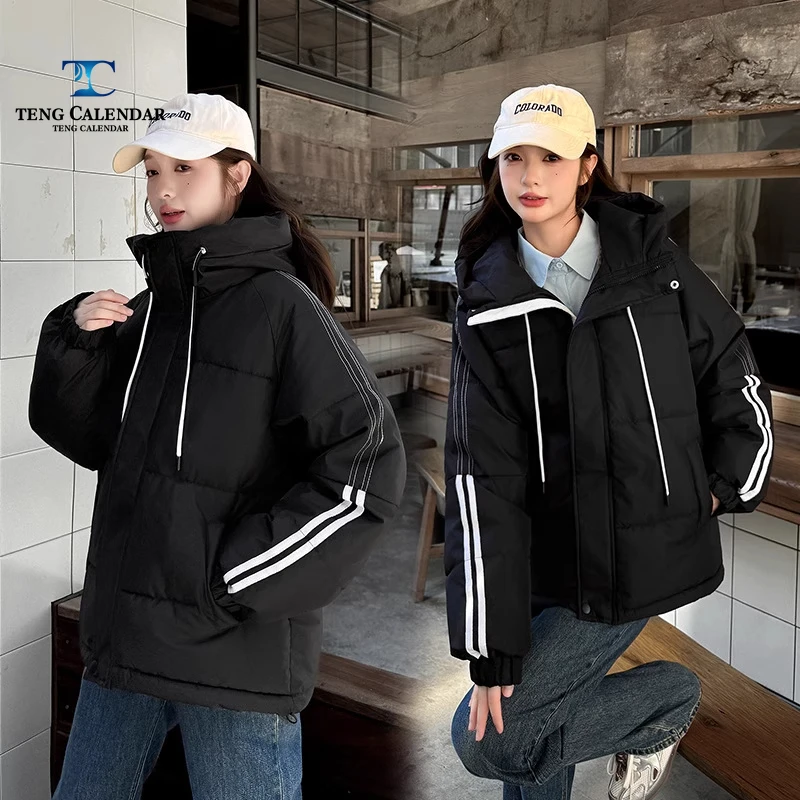 Modna kurtka puchowa, luksusowa, uniwersalna, ciepła i gruba kurtka z kapturem typu \\\\\\\"bread jacket\\\\\\\", damska, nowy styl na zimę 2025.