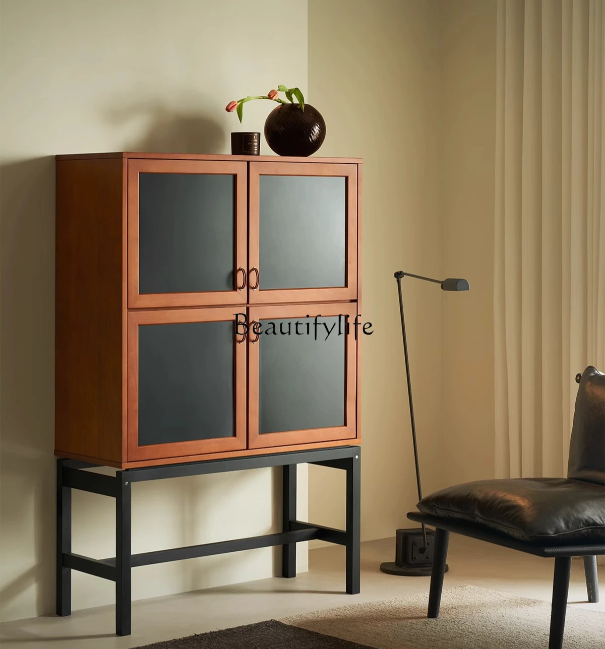 

French retro solid wood storage simple medieval storage color matching locker