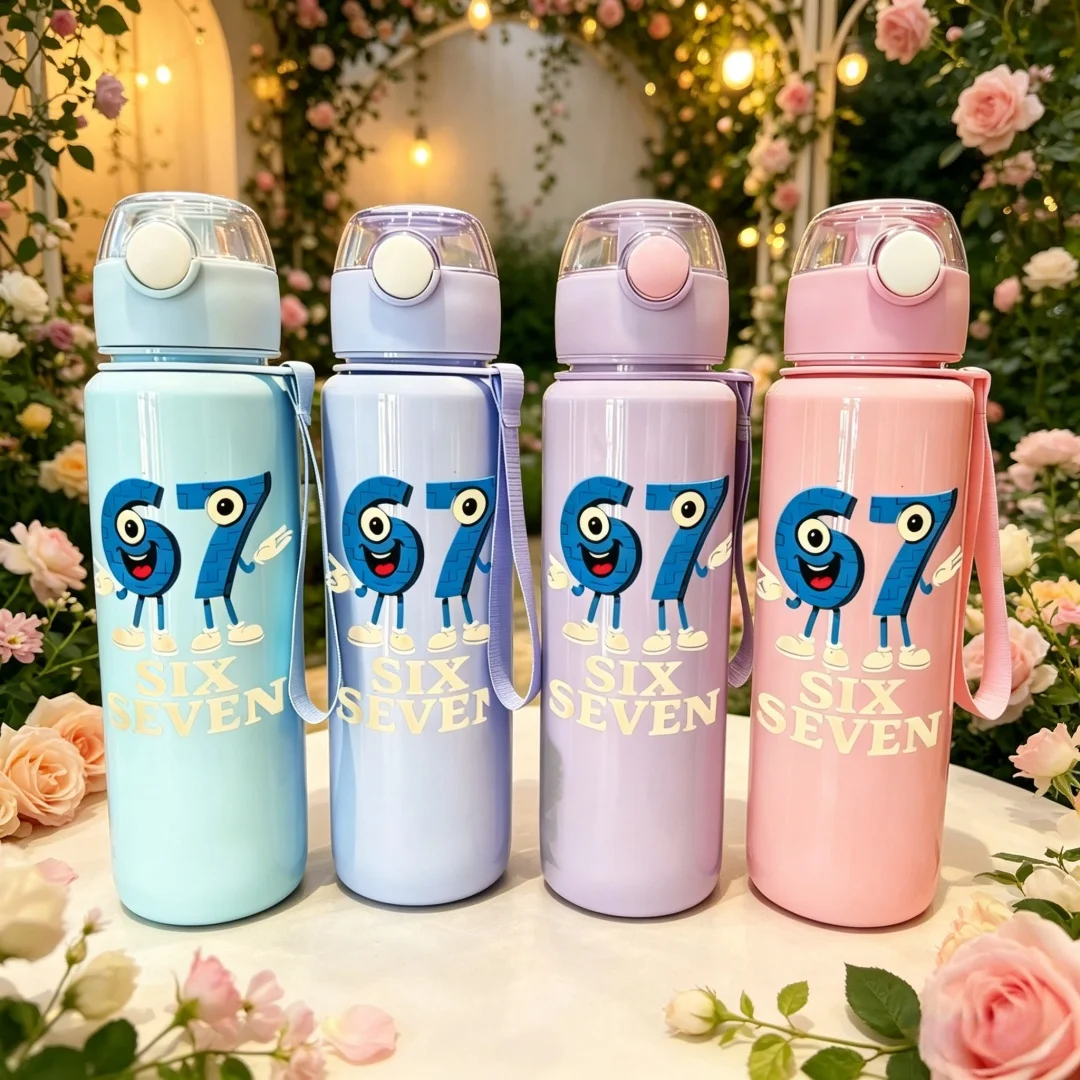 3D Printed Cartoon Number 67 Water Bottle - Cute & Stylish, Fade-Resistant, Lightweight, 700ML Large Capacity, Kid-Favorite for