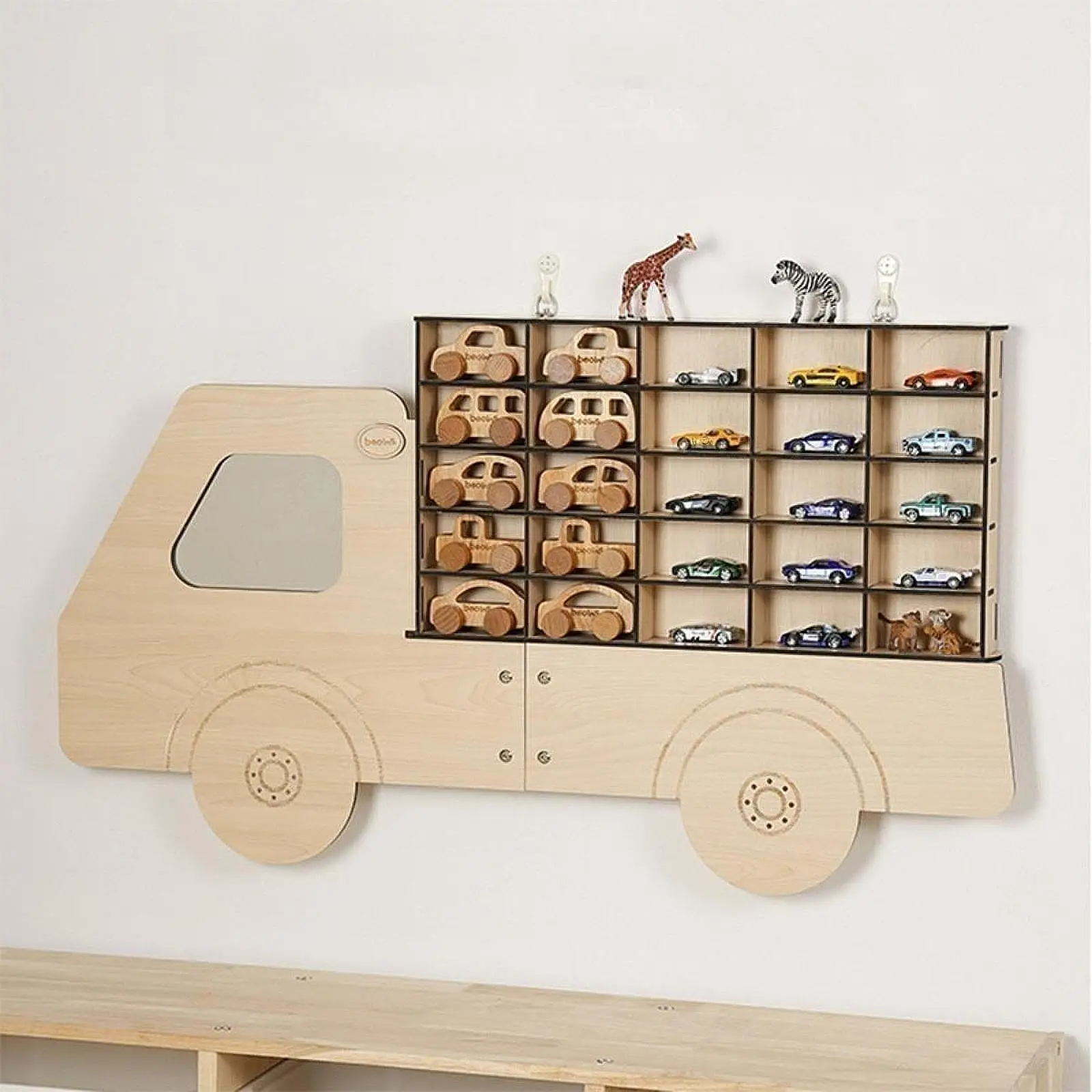 Wood Toy Car Display Rack Wall Mounted Ornaments Model Car Display Case Toy Car Storage Cabinet for Collectibles Toy Truck