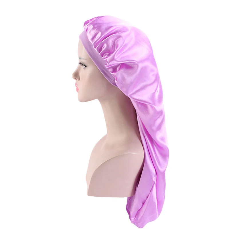 Chapeau tube long en satin à Double couche, casquette de soins capillaires de nuit, turban pour salon de beauté