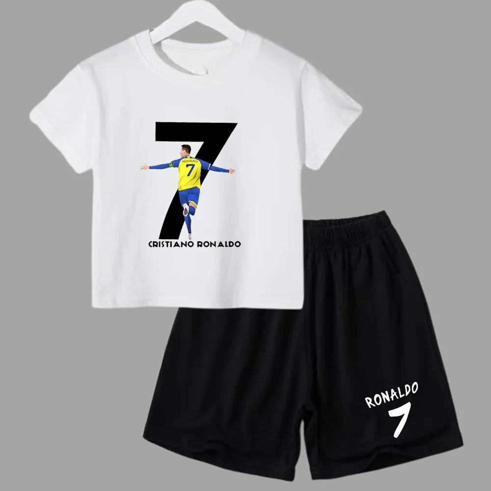 Summer CR7 Ronaldo Sports Kids Suit 2-14 Years Boy 2pcs Set Casual Short Sleeve T-shirts+shorts Pants Sets Children Idol Clothes