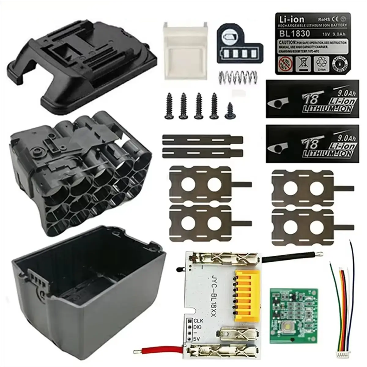 2026 + BL1890B Lithium Battery Case 15X18650 Balanced PCB Charging Circuit Board LED Label Box for 18V BL1815 BL1830