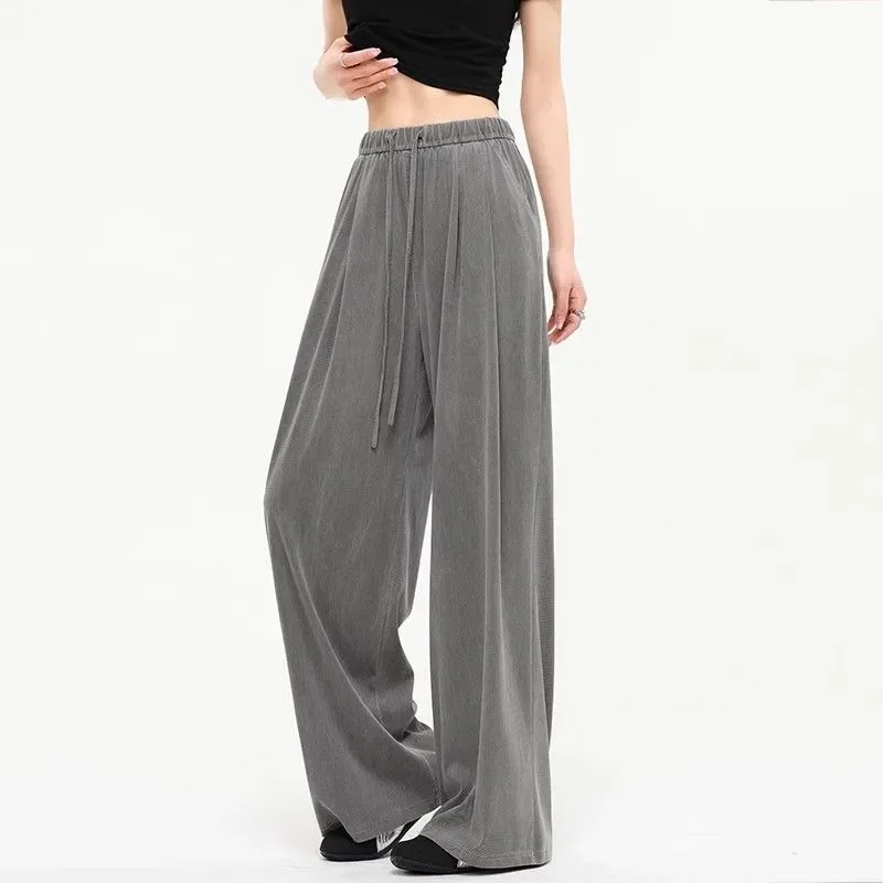 

Women's Wide Leg Pants Elastic Drawstring Waist Loose Straight Leg Casual Summer Trousers