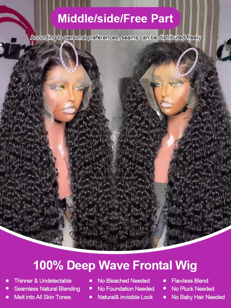 40 46 بوصة شفافة مجعد 360 13x6 Hd الدانتيل الجبهة خصلات الشعر المستعار الإنسان 300 الكثافة 13x4 موجة عميقة الباروكات الأمامية للنساء قبل قطعها