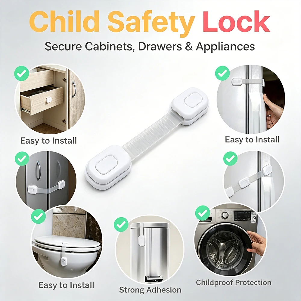 Baby Proofing Cabinet Safety Locks Adjustable Strap Child Safety Lock For Drawers Cupboards Refrigerator