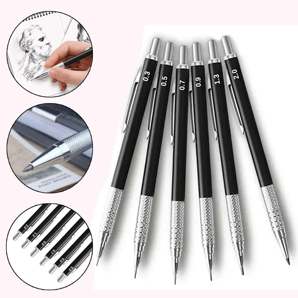 0.3/0.5/0.7/0.9/1.3/2.0MM Mechanical Pencil Drawing Writing Tool Metal Automatic Pencil Sketch Comics Design Propelling Pencil