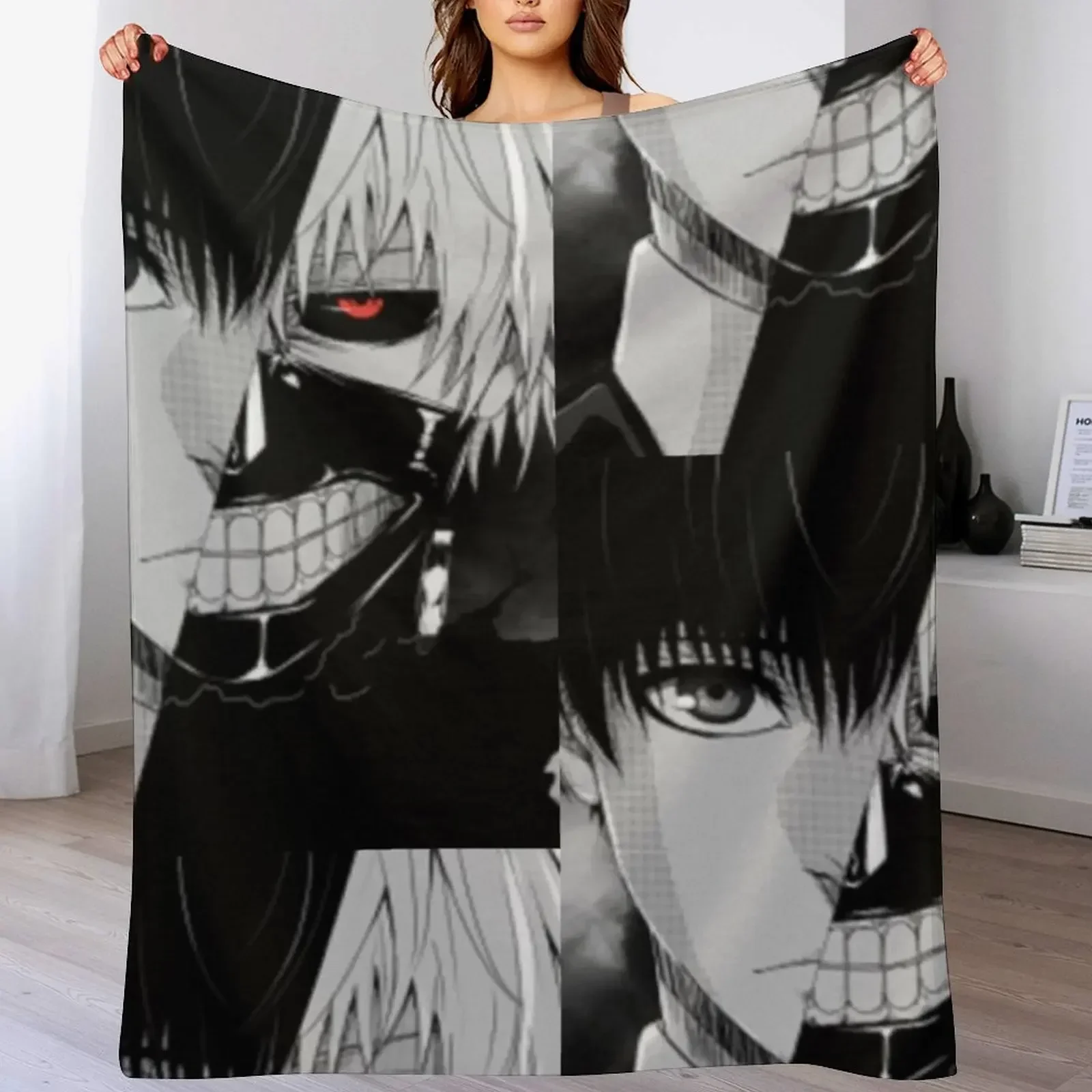 Ken Kaneki Throw Blanket Soft Plaid Decorative Sofa Blankets