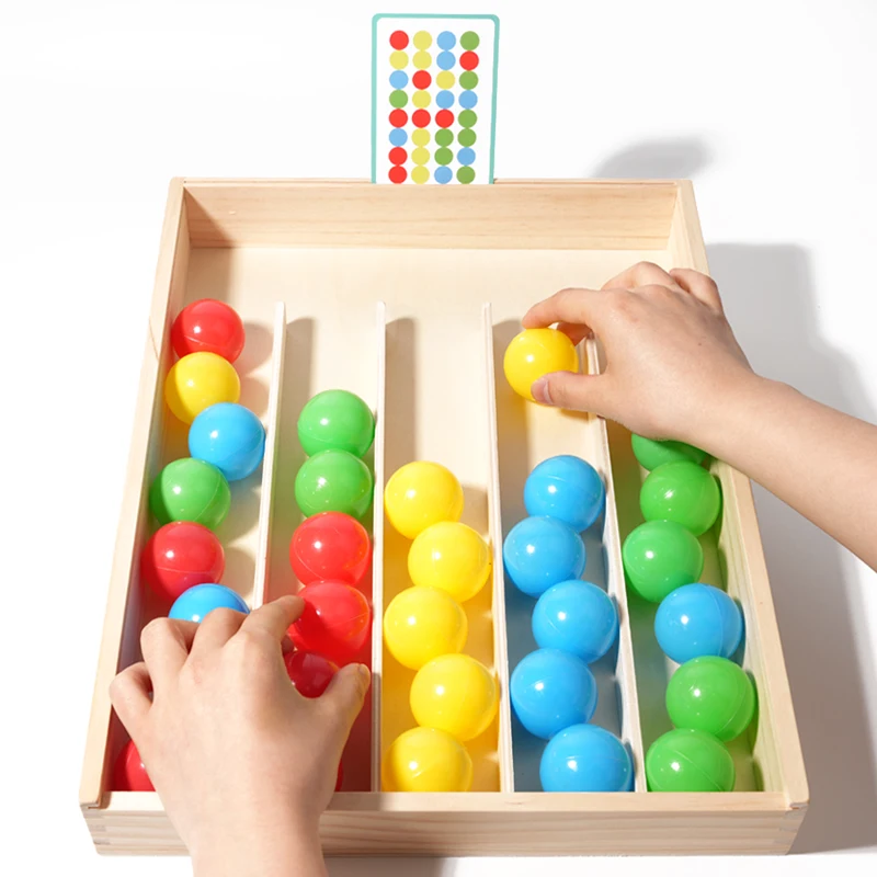Wooden Rainbow Ball Sorting Board Game Montessori Parish Toys Color Cognition Logical Thinking Challenge Strategy Game Social