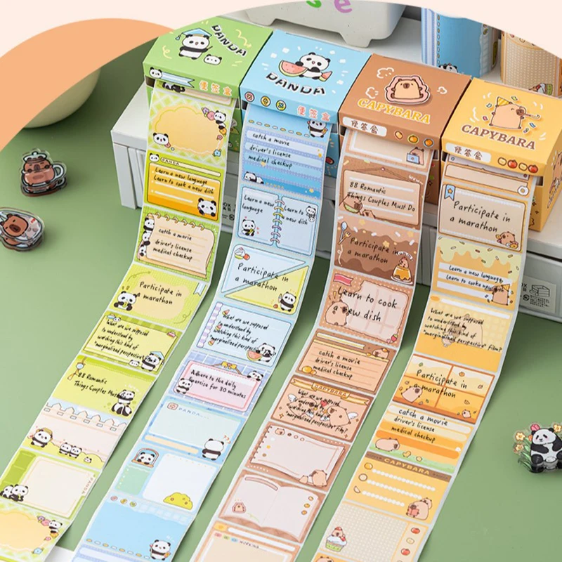 Kawaii Capsule Sticky Notes, Pull-out Box, Papelaria conveniente, Cute Fully Sticky Note Pad, Acessórios de escritório