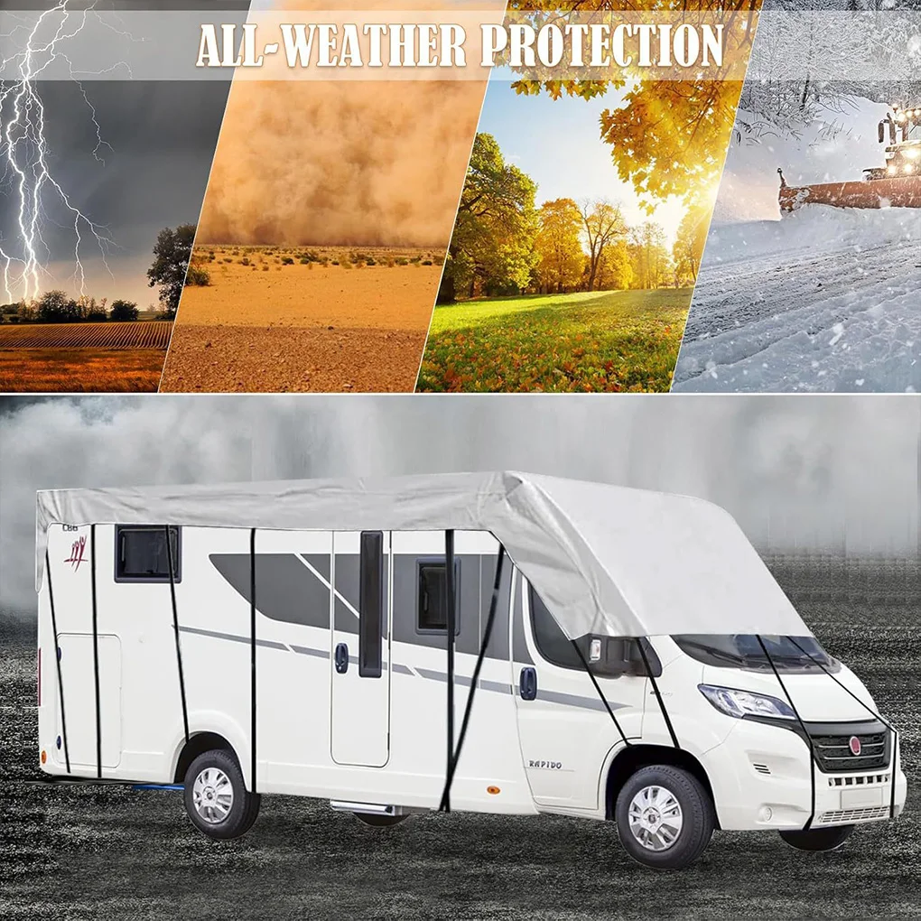 210D Oxford Cloth RV Roof Protective Cover Portable Motorhome Camper Top Tarp Cover Waterproof Sunshade Protective 7.5x3m