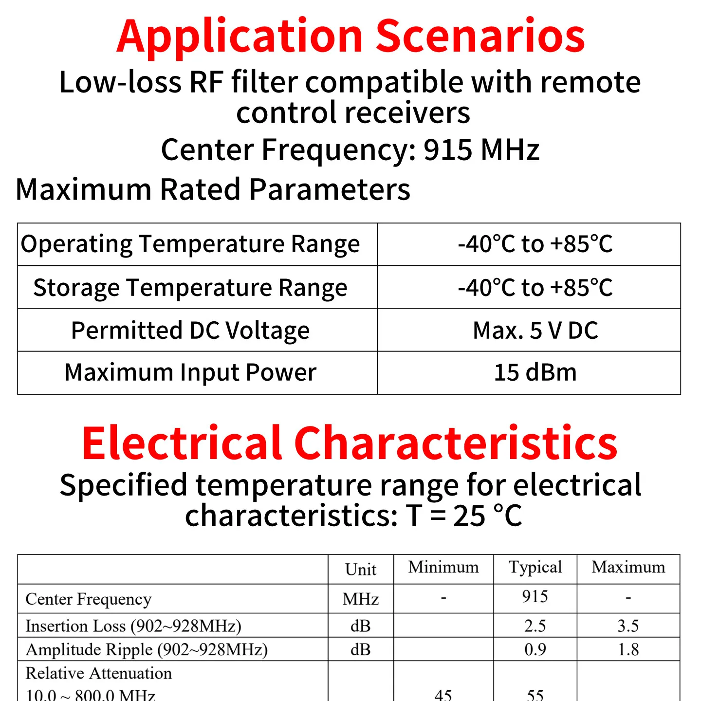 915MHz Bandpassfilter SMA Stecker auf Buchse 902-928MHz Verlustarmer 2,5dB HF-Filter für LoRa RFID-Empfänger Anti-Interferenz – Detail 5