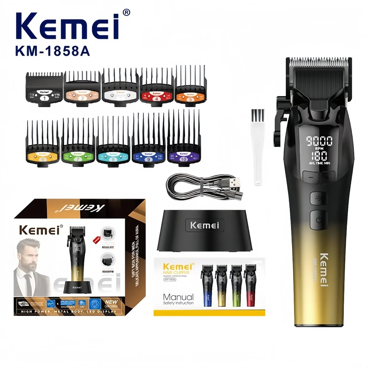 

Kemei Машинки для стрижки волос Профессиональные Машинки для стрижки волос Хит продаж Регулируемая Машинка для стрижки волос 9000 об/мин Электрический триммер Машинки для стрижки волос для мужчин KM-1858