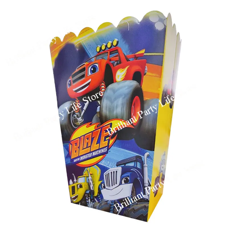 6PCS Blaze Monster Candy Box Cartoon Sports Car Gift Bags Birthday Party Decoration Machines Racing Racecar Kids Toys Popcorn