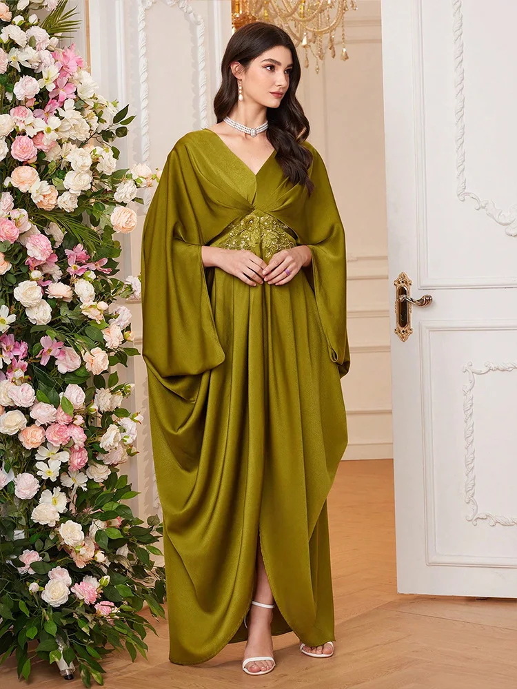 2025 vestido muçulmano cetim flor bordado kaftan abaya alta qualidade maxi vestidos longos turquia africano robe islam roupas festa