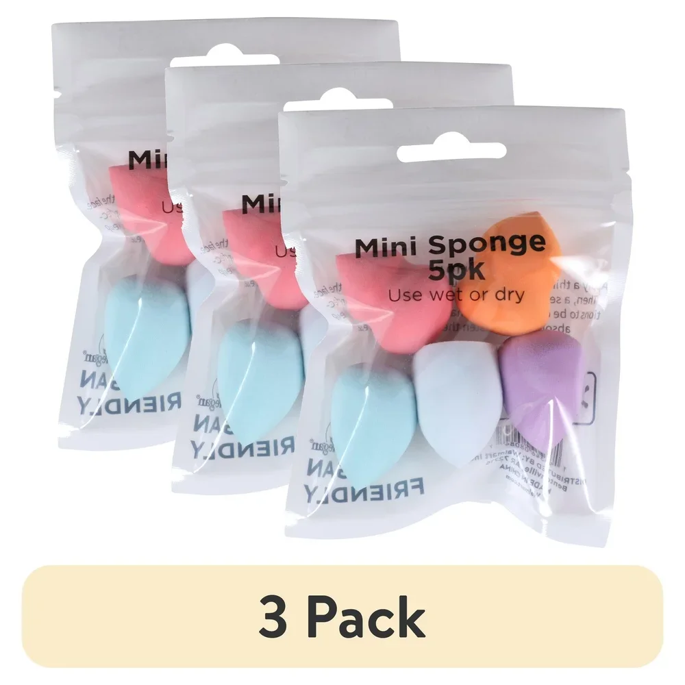 (3 pack  Mini Makeup Sponges Wet or Dry Cosmetics Latex-Free Assorted Colors 5 Count)