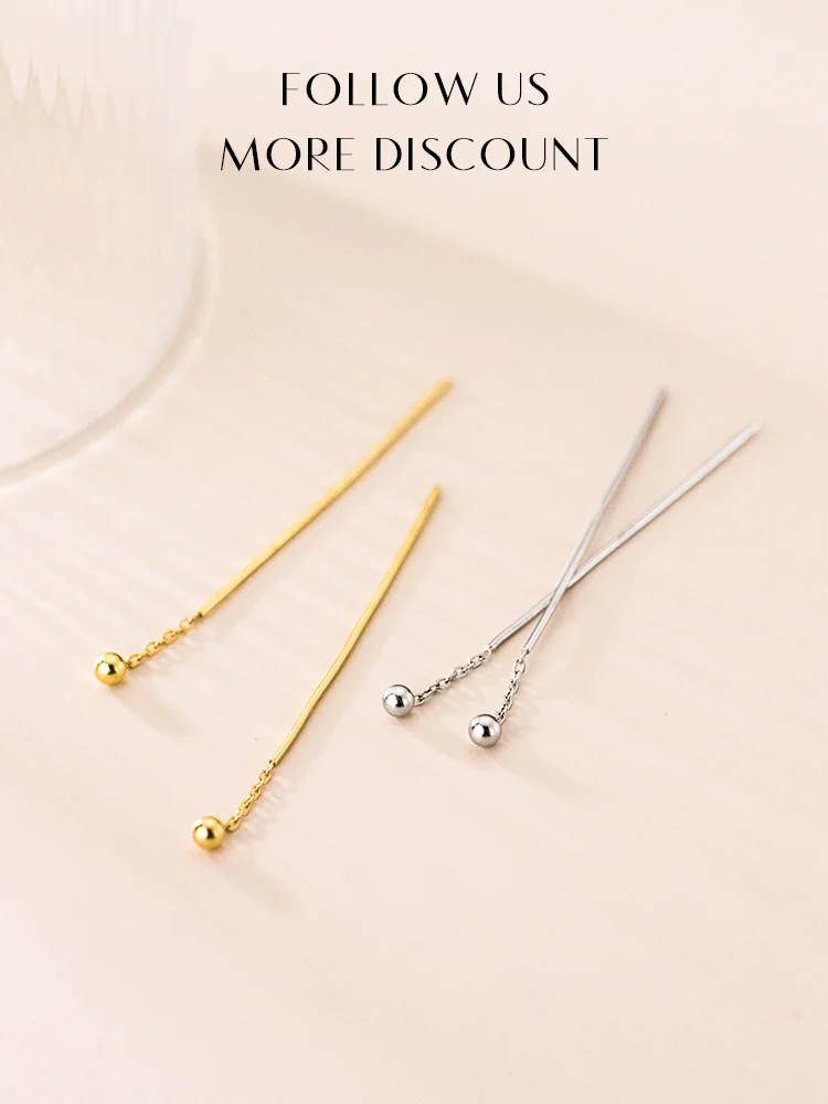 Modian minimalistyczny 100% 925 Sterling Silver długa linia proste koraliki stadniny kolczyki Fashion Party uszy dla kobiet biżuteria akcesoria — zdjęcie 2