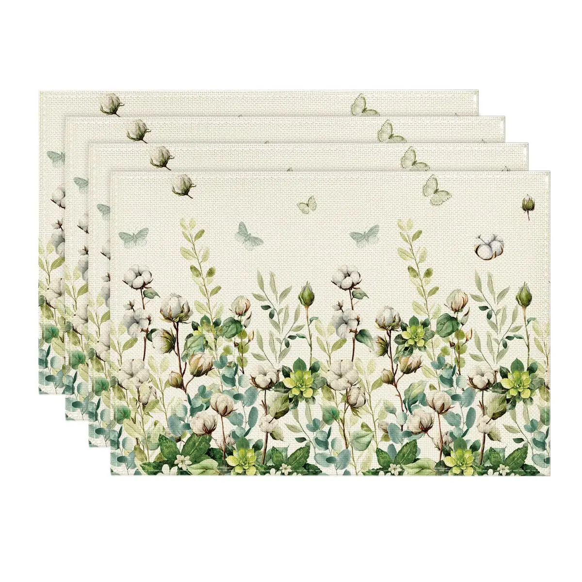 

Cotton Plant Leaf Butterfly Spring Placemats,12x18 Inch Seasonal Summer Holiday Table Mats for Party Kitchen Dining Decoration
