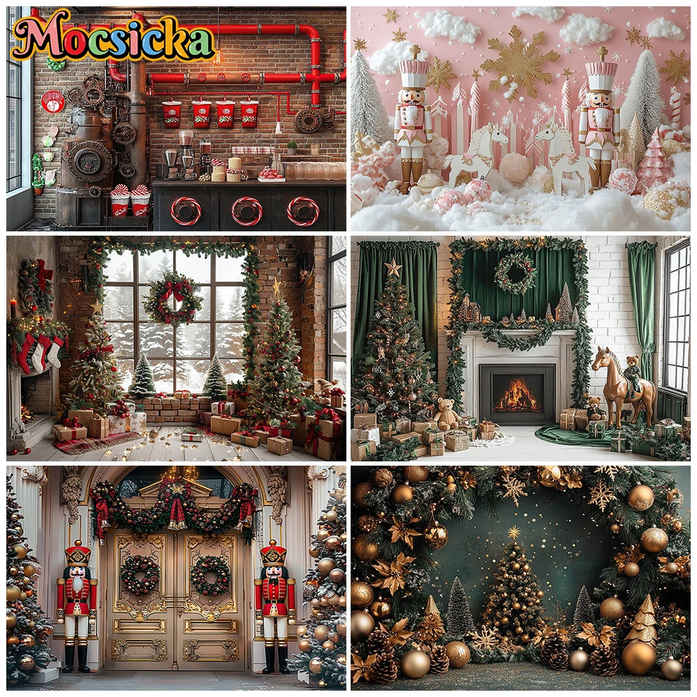Mocsicka Weihnachtsdekoration Fotografie-Hintergrund Winter Schnee Weihnachtsbaum Baby-Party Foto-Hintergründe Studio-Aufnahme Tapete