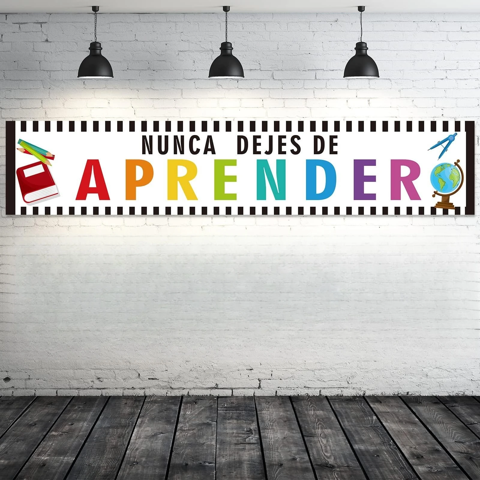 Bienvenidos Banner Spanish Welcome Sign Inspirational Poster Spanish Banners with 4 Grommets for Kids Students Classroom Decor