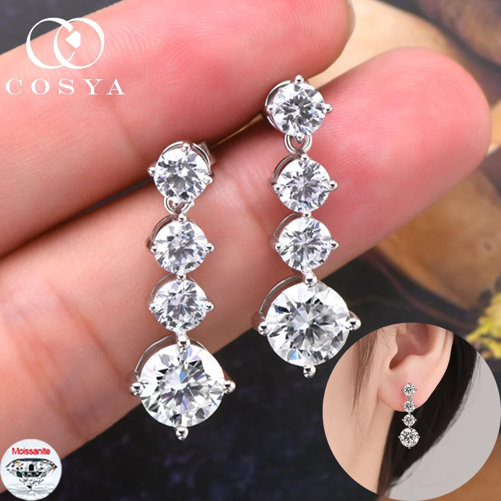 

COSYA 2.6CT D Color Moissanite Drop Earrings for Women D Color VVS1 Lab Diamond S925 Silver Wedding Party Fine Jewelry Gift