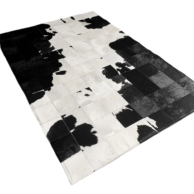 Black and white horsehair living room coffee table handmade carpet, bedroom villa cloakroom black retro carpet