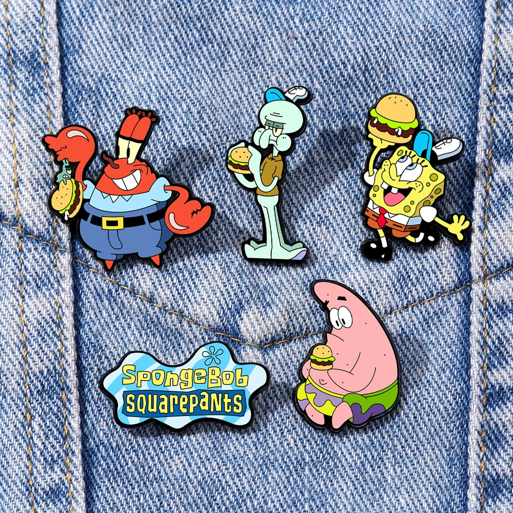 2026New SpongeBob SquarePants Enameled Brooches Metal Badges Cute Jewelry Set for Bag Clothing Backpack Accessorizing Ideal Gift