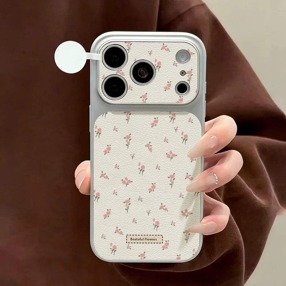 Rosa Blumen PU-Leder Handyhülle für iPhone 17 Pro Max Funda iPhone 17 16 15 14 13 12 11 Promax Weiche Objektivschutz-Rückabdeckung