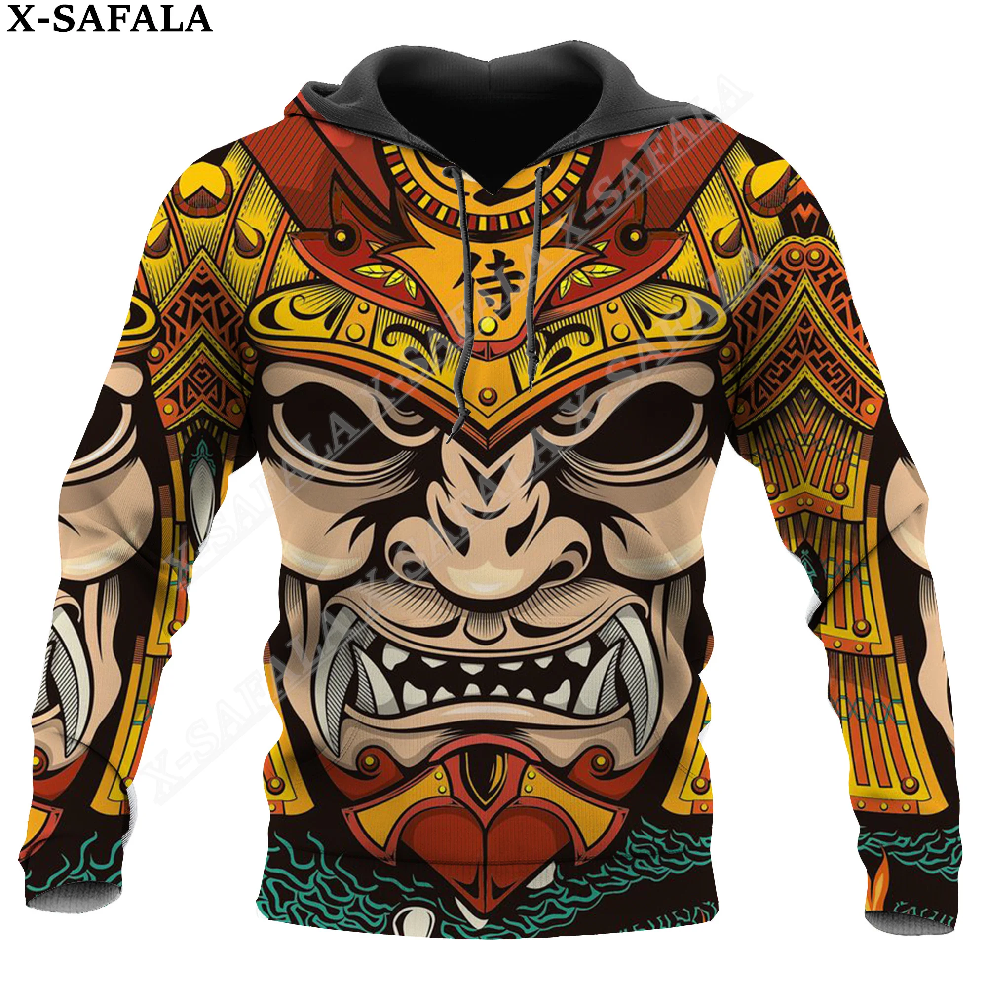 Japanese Samurai Oni Mask Warrior 3D Print Zipper Hoodie Man Female Pullover Sweatshirt Hooded Jacket Jersey Coat Tracksuits-1